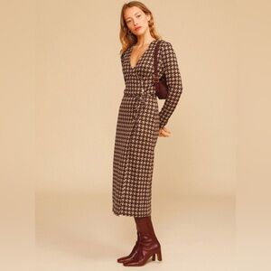 Rouje Paris Jaelle Brown Houndstooth Wrap Dress